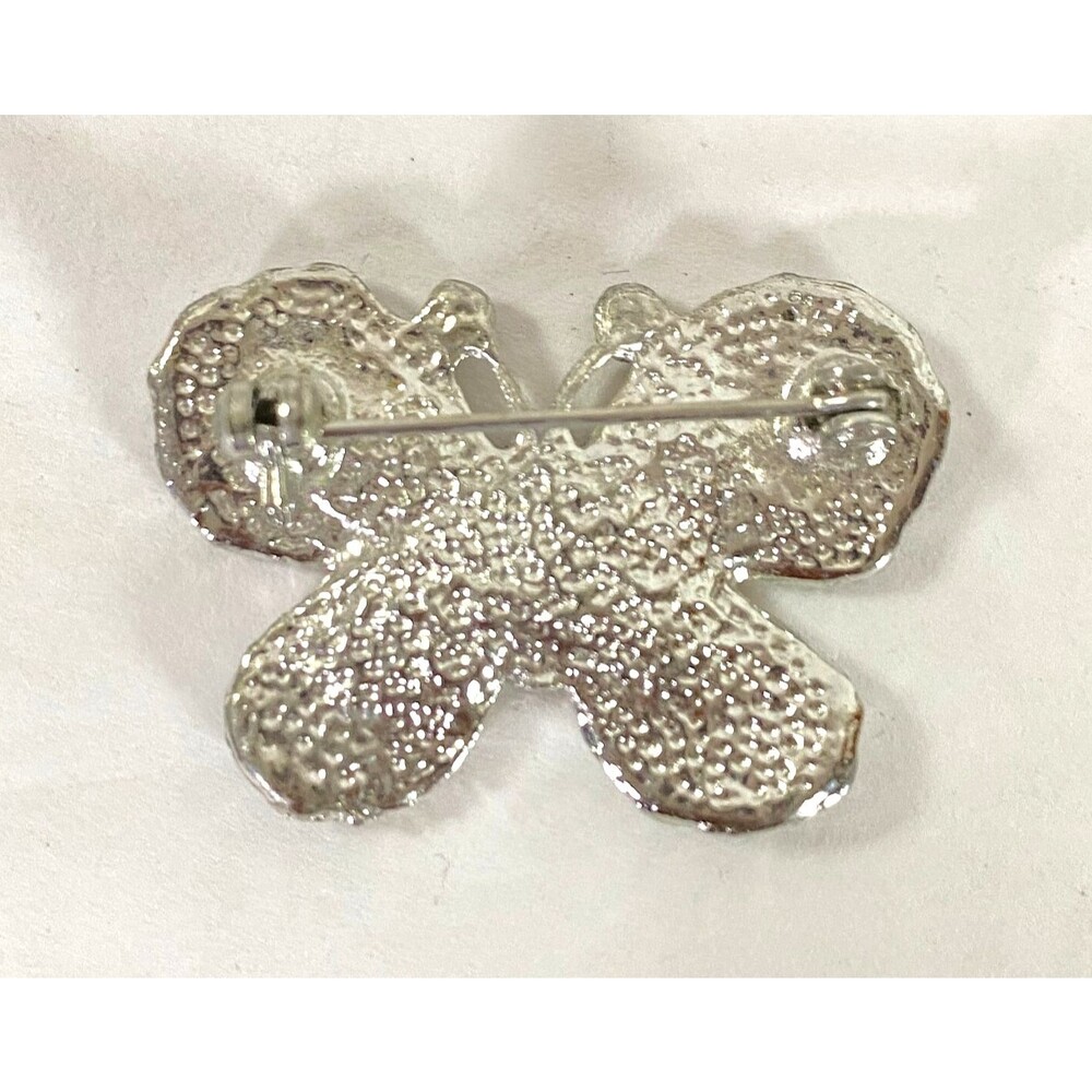 Butterfly Brooch Vintage 1980s Baby Blue Gems Cream Silver Tone Flaws - Picture 2 of 6
